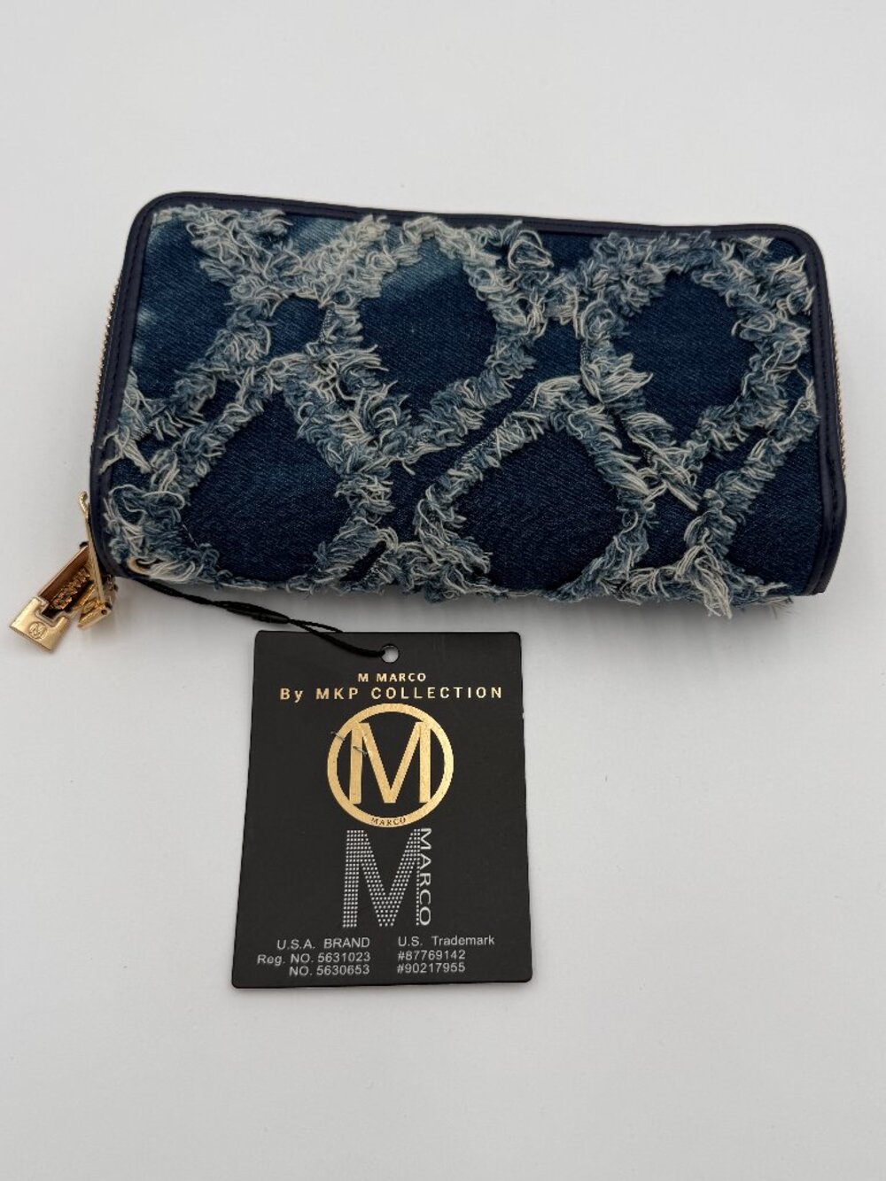 NWT M Marco by MKP Collection Frayed Denim Zip Wallet - Blue
